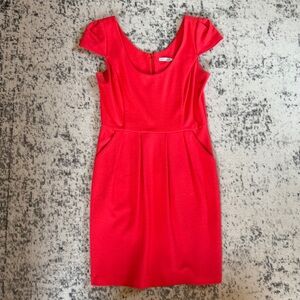 Amanda Uprichard Short Sleeve Bright Coral Pink Pleated Pocket Dress Medium
